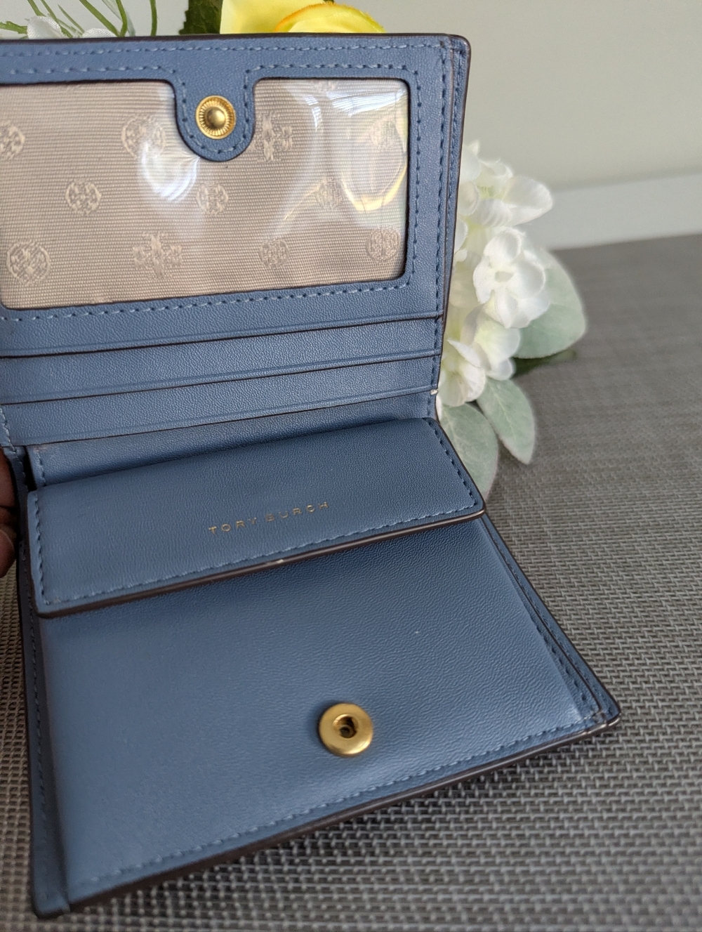 Tory Burch Blake Croc Embossed Leather Mini Wallet 4.5” Snap Deep Kelp Jacquard - Picture 6 of 15